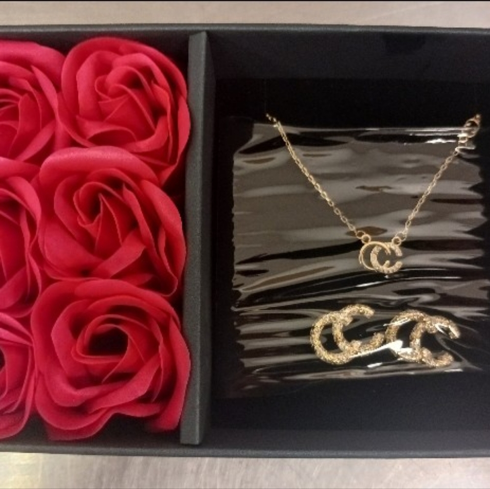 zhifulu home Gift box Simulation Rose With necklace and earings Gift Set